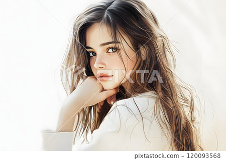 在溫暖的光線下閃耀的自然女性肖像 120093568