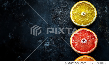 Fresh Assorted Citrus Fruits Cut in Half Fresh Assorted Citrus Fruits Cut in Half 120094012