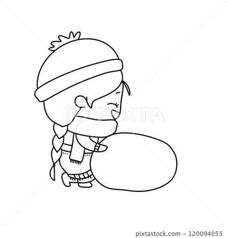 A girl is holding a large snowball 120094055
