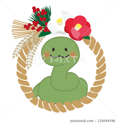 A snake peeking out from a shimenawa rope 120094396