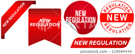 New regulations terms rules agreement service work policy stamp red badges sticker seal banner ribbon emblem peeler design icon set collection 120094434