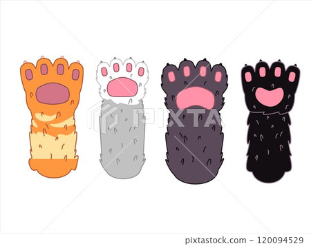 Feline car animal paws collection different breed colorful fluffy fur pet paw foot kitten design icons set bundle 120094529