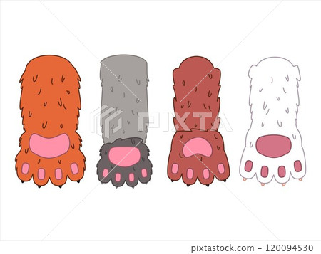 Cat paw collection fluffy furs cats pinky pads colorful fur different breed feline mammal animal pet design set icons 120094530