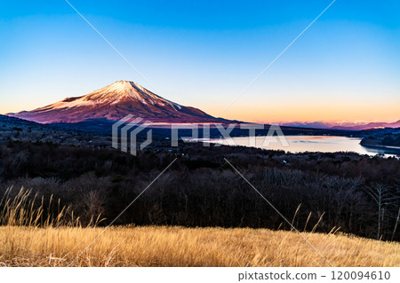 Mount Fuji at dawn as seen from Lake Yamanaka Panorama Deck, Yamanashi 120094610
