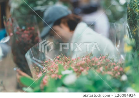 Shipping work at a flower farm 120094924