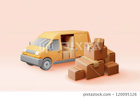 3D delivery van full of cardboard boxes 120095126