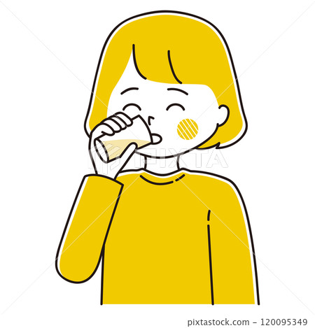 一名婦女從杯子裡喝酒精或果汁的插圖 一名婦女從杯子裡喝酒精或果汁的插圖 120095349