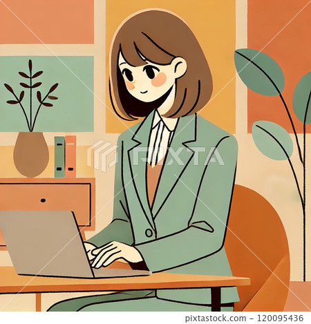 在商業環境中使用電腦工作的女性 在商業環境中使用電腦工作的女性 120095436