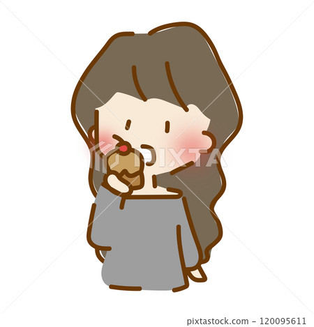 Cute and relaxed girl eating cupcake Cute and relaxed girl eating cupcake 120095611