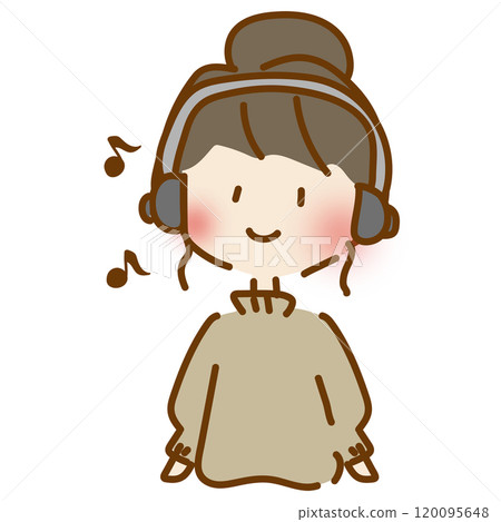 戴著耳機聽音樂的寬鬆可愛女孩 戴著耳機聽音樂的寬鬆可愛女孩 120095648