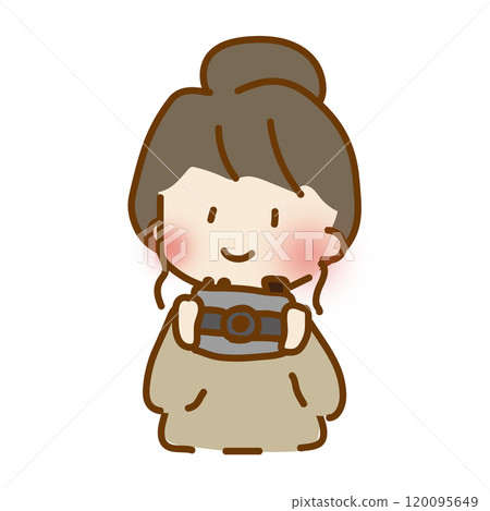 拿著相機的寬鬆可愛女孩 拿著相機的寬鬆可愛女孩 120095649
