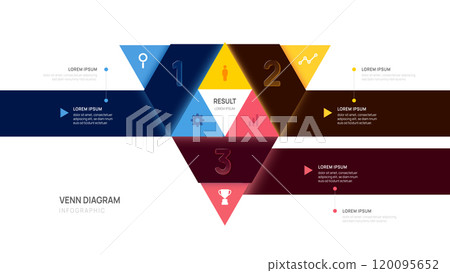 Infographic Venn diagram chart triangle template for business 3 steps, options, presentation with venn diagram elements vector illustration. 120095652