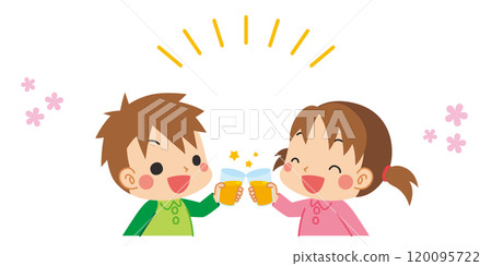 Illustration of a cute little boy and girl having a toast Vector White background Clip art 120095722