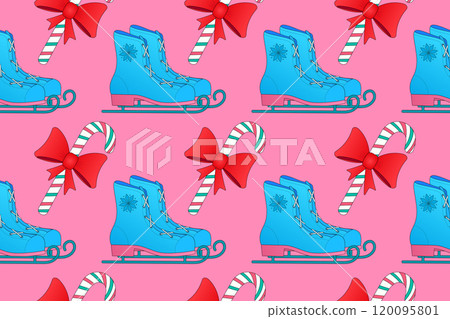 Festive Christmas Seamless Pattern with Skates 120095801