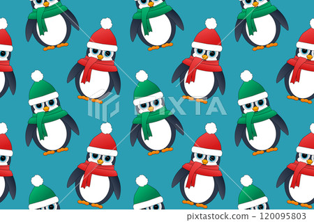 Cute Penguins in Winter Hats and Scarves Pattern Cute Penguins in Winter Hats and Scarves Pattern 120095803