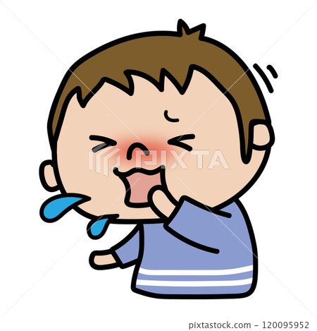 A boy who is coughing and seems to be in pain 120095952
