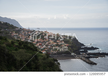 View on romantic picturesque town located on the cliff above the ocean, Madeira, Portugal 120095957