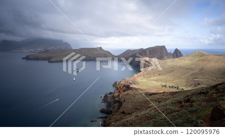 Beautiful landscape with islands, archipelago and cliffs with storm clouds, Madeira, Portugal 120095976