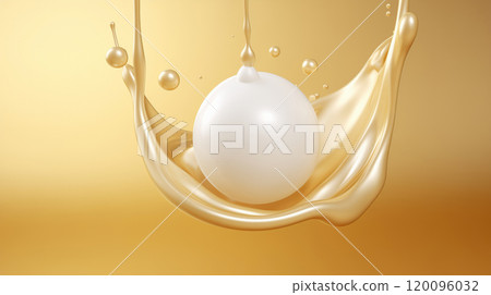 "Close-up of splashing liquid flying in the air on a gold background." "Close-up of splashing liquid flying in the air on a gold background." 120096032