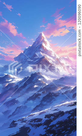 沐浴著清晨陽光的雪山AI影像 120096090