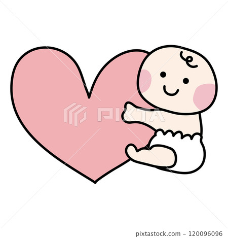 紅臉頰寶寶抱著一顆粉紅色的心 120096096