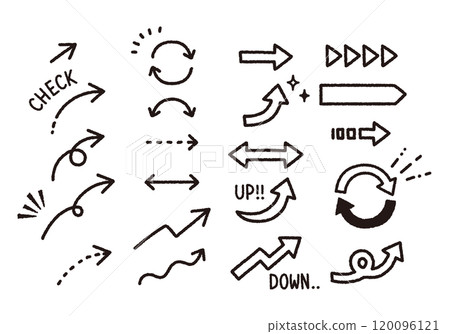 Set of hand drawn simple black arrows 120096121