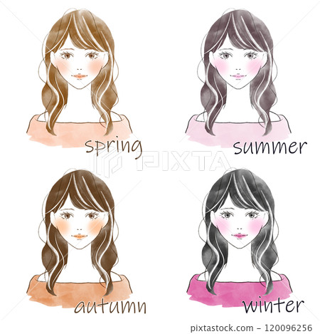 Personal color 4 seasons image women's watercolor style illustration set 120096256