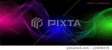 This image features a colorful wave pattern with flowing lines on a dark background. It captures a modern abstract concept, creating a dynamic visual effect. Vector illustration This image features a colorful wave pattern with flowing lines on a dark background. It captures a modern abstract concept, creating a dynamic visual effect. Vector illustration 120096476