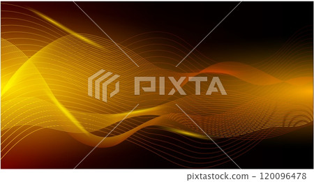 This image features flowing golden waves on a dark background, showcasing an abstract design. The concept illustrates movement and fluidity. Vector illustration This image features flowing golden waves on a dark background, showcasing an abstract design. The concept illustrates movement and fluidity. Vector illustration 120096478