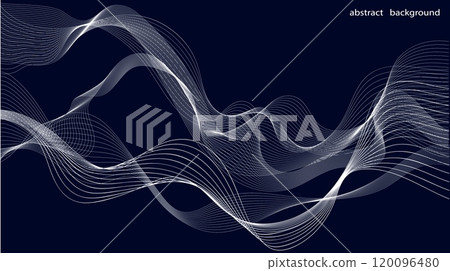 This image showcases flowing abstract lines creating a dynamic wave effect on a dark background. It embodies the concept of fluidity and movement. Vector illustration 120096480