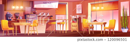 Cozy restaurant interior with coffee and bakery Cozy restaurant interior with coffee and bakery 120096501