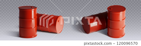 Oil barrels set isolated on transparent background Oil barrels set isolated on transparent background 120096570