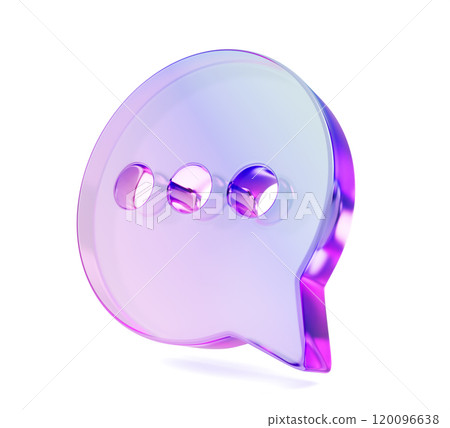 3d glass holographic speech bubble, chat icon for text, message, dialog. Rainbow crystal web notification symbol with morphism gradient. Circle communication social dialogue render. 3D illustration 3d glass holographic speech bubble, chat icon for text, message, dialog. Rainbow crystal web notification symbol with morphism gradient. Circle communication social dialogue render. 3D illustration 120096638