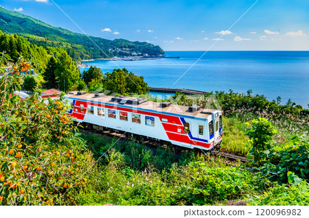 Sanriku Railway: A train running along the Sanriku Coast in autumn (Yoshihama-Toni) Sanriku Railway: A train running along the Sanriku Coast in autumn (Yoshihama-Toni) 120096982