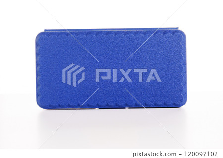 Blue plastic tool box on a white background.  120097102