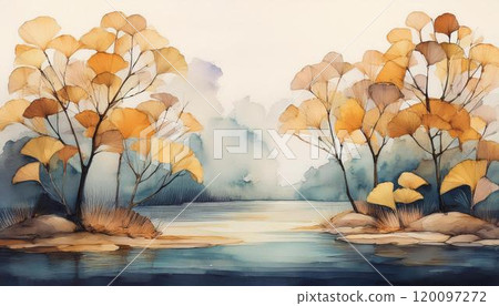 Colored leaves of ginkgo 120097272