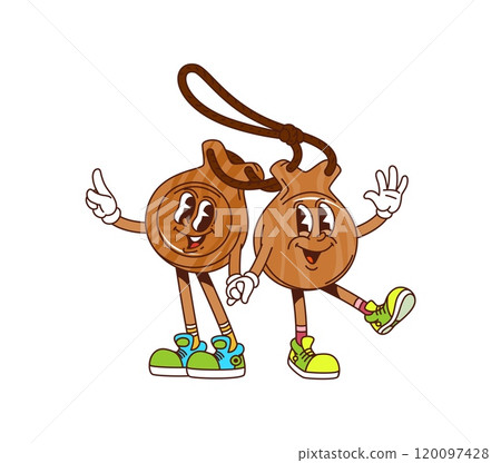 Cartoon castanets groovy musical instrument characters. Isolated vector funny percussion music tools of Latin America. Spanish culture, art and tradition friends personages flashing positive gestures Cartoon castanets groovy musical instrument characters. Isolated vector funny percussion music tools of Latin America. Spanish culture, art and tradition friends personages flashing positive gestures 120097428