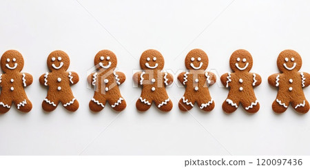 Festive gingerbread cookies neatly aligned for christmas celebration and holiday baking inspiration 120097436