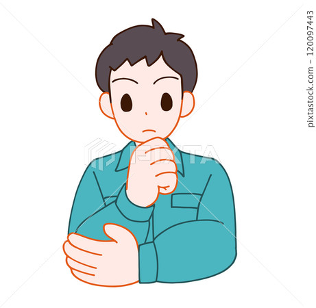 Illustration of a deformed man wearing work clothes Illustration of a deformed man wearing work clothes 120097443