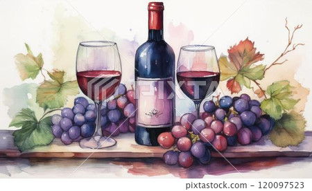 紅酒和一串葡萄 紅酒和一串葡萄 120097523