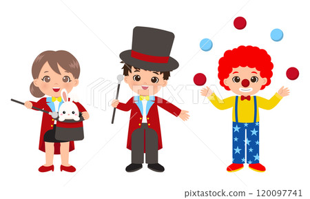 Cute Circus magician and clown clip art 120097741