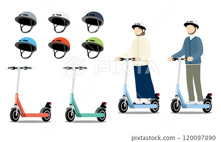 一組騎電動浮板的男女和一名幫手 120097890