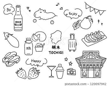 Tochigi hand-drawn illustration set Tochigi hand-drawn illustration set 120097942