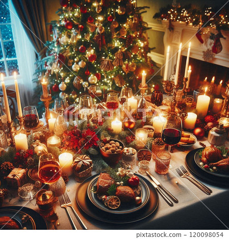 Luxury Christmas dinner table 120098054