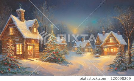 Snow-covered winter houses: Rural townscape during the Christmas season Snow-covered winter houses: Rural townscape during the Christmas season 120098209