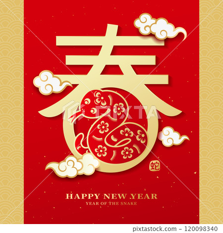 Chinese New Year greeting card. Year of the Snake. 120098340