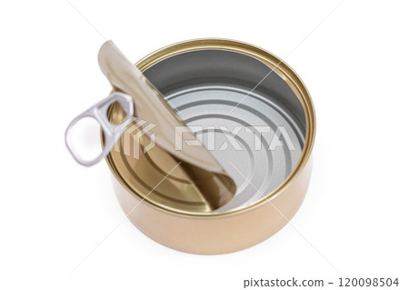 Opened Empty Tin Can Isolated on White Background Opened Empty Tin Can Isolated on White Background 120098504