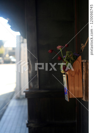 Flowers decorated in the back alley 120098745