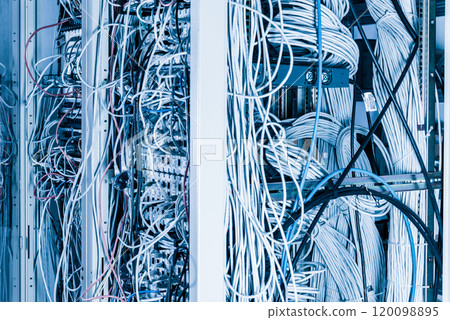 server room rack with tangled network cables creating messy unti server room rack with tangled network cables creating messy unti 120098895