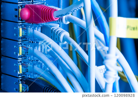 switch board with connected network cables 120098928